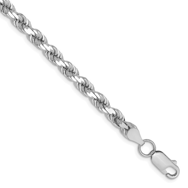 14K White Gold 5mm Diamond Cut Rope Chain Bracelet 7 IN