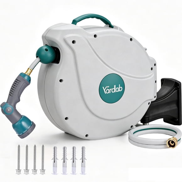 Yardlab Retractable Garden Hose Reel 66ft x 1/2 inch Wall Mounted, 10-Function Sprayer Nozzle, Auto Rewind System with Any Length Lock & 180°Swivel Bracket