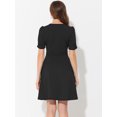 thumbnail image 3 of INSPIRE CHIC Robe de Bureau pour Femme à Encolure Cœur Plissée à Manches Courtes Robe Fourreau Ligne A L Noir, 3 of 5