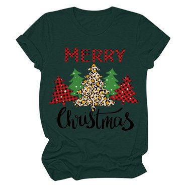 Christmas Tree Top Womens Casual Round Neck Short-sleeved Christmas Tree Printed T-shirt Top