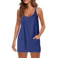 thumbnail image 1 of LOVZFMLL Robe d'Été pour Femme à Bretelles Spaghetti, Boutonnée à l'Avant, Mini Robe Décontractée Ample à Encolure en U, Robe Débardeur Droite avec Poches, Bleu G, 1 of 5