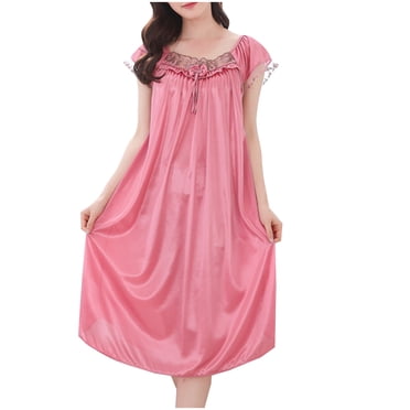 yillto Nuisettes Satinées et Soyeuses pour Femmes à Manches Courtes Longue Nuisette Ample Vêtements de Nuit Vêtements de Détente Robe de Nuit