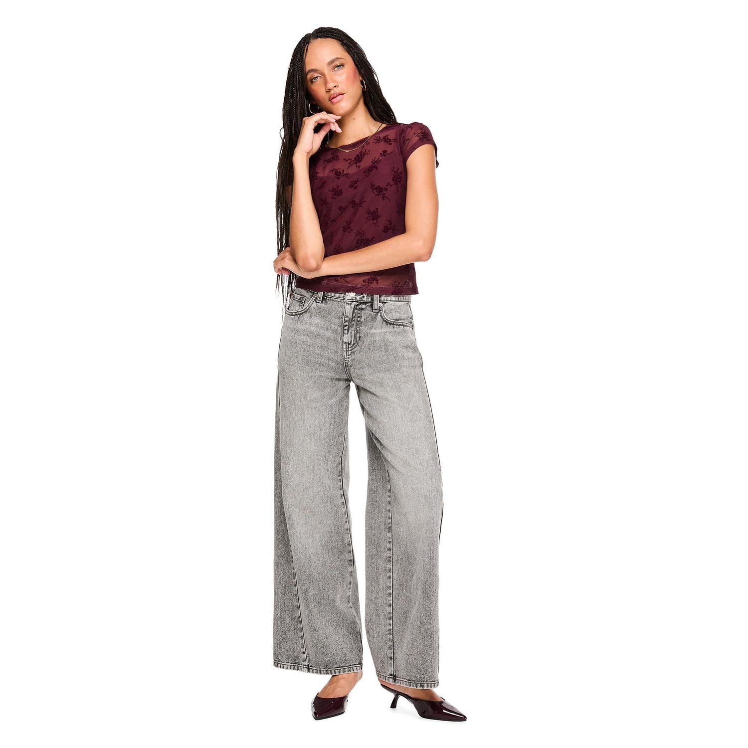 Jean à jambe large et taille mi-haute No Boundaries pour femmes