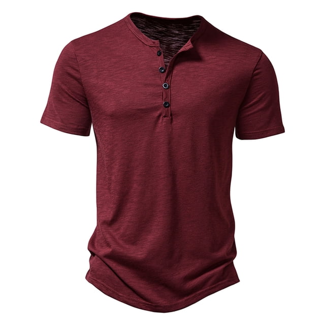 vdgthytj Short Sleeve T-Shirts for Men Button up Round Neck Slim Muscle Tees Lightweight Breathable Athletic Gym Shirts