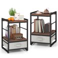 thumbnail image 1 of Gymax Table de Chevet Industriel 2 Pcs avec Tablette de Rangement Ouverte et Tiroir en Tissu, 1 of 10