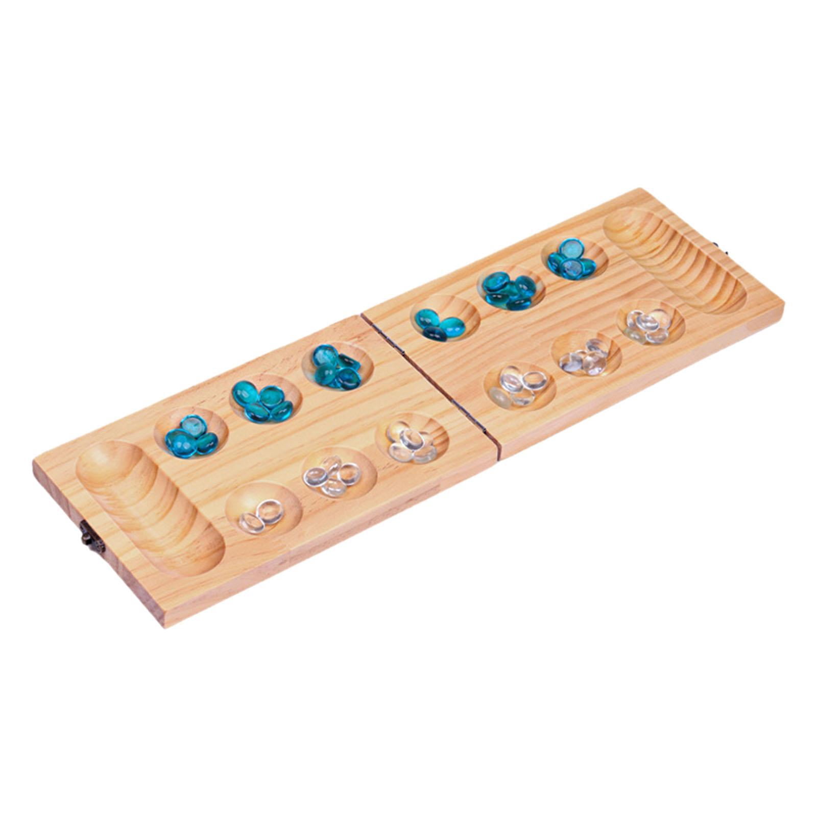 Bunblic Wood Folding Mancala Board Game Set,Mancala Board Game,Children and Adults Teen,Classic Family Games 48 Beads for Kids,Travel