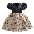 thumbnail image 1 of Robes de Filles Fête Jacquard Col à Revers Manches Bouffantes Mode Décontractée Robe de Demoiselle d'Honneur Noire 6-7 Ans, 1 of 3