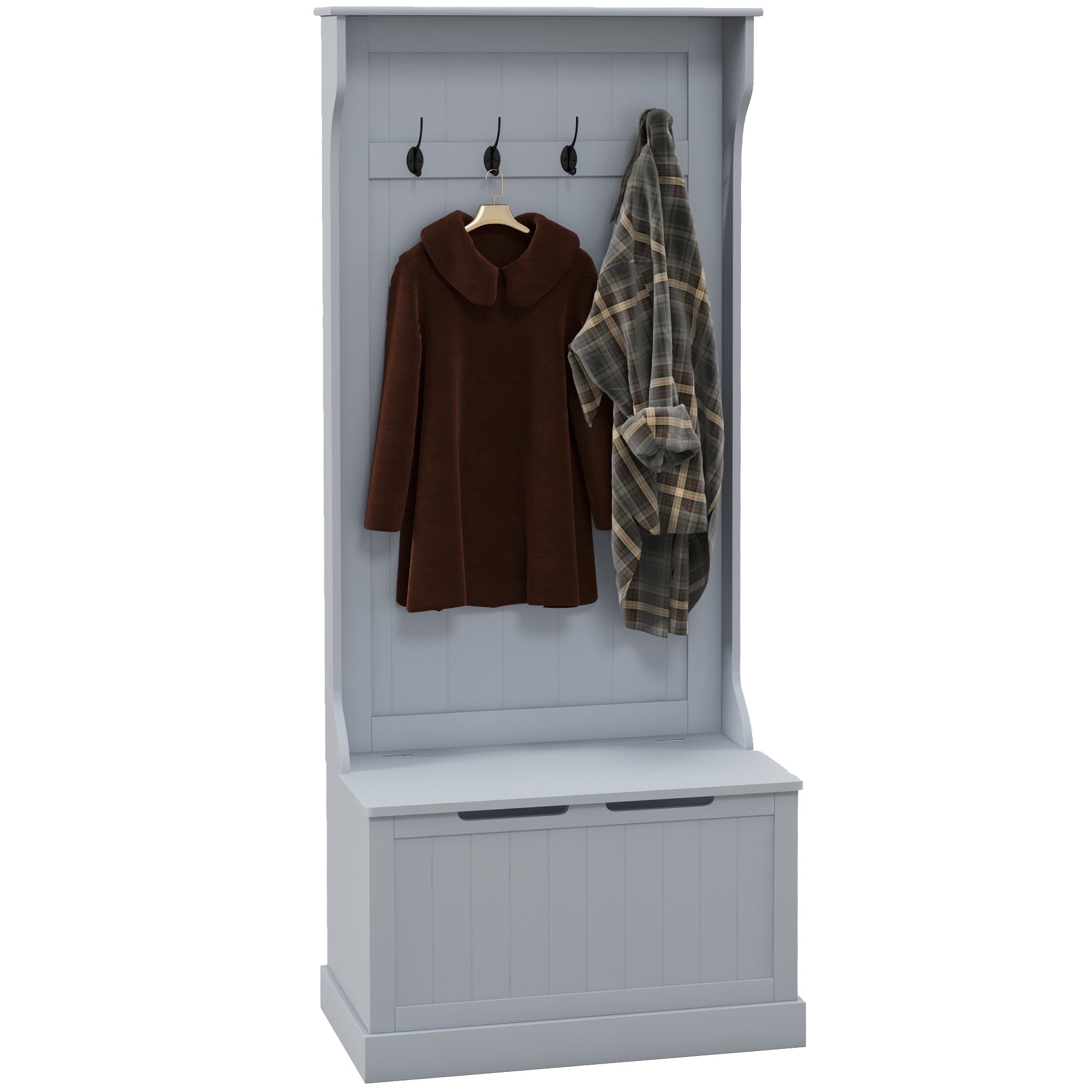 HOMCOM Portemanteau d'Entrée avec Porte-Manteau, Rangement et Banc d'Assise, Gris