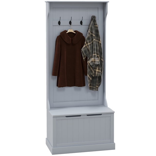 HOMCOM Portemanteau d'Entrée avec Porte-Manteau, Rangement et Banc d'Assise, Gris