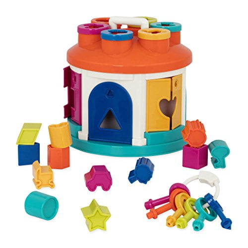 Battat Shape Sorter House Color and Shape Sorting Toy with 6 Keys and 12 Shapes for Toddlers 2 Years + (14-Pcs)