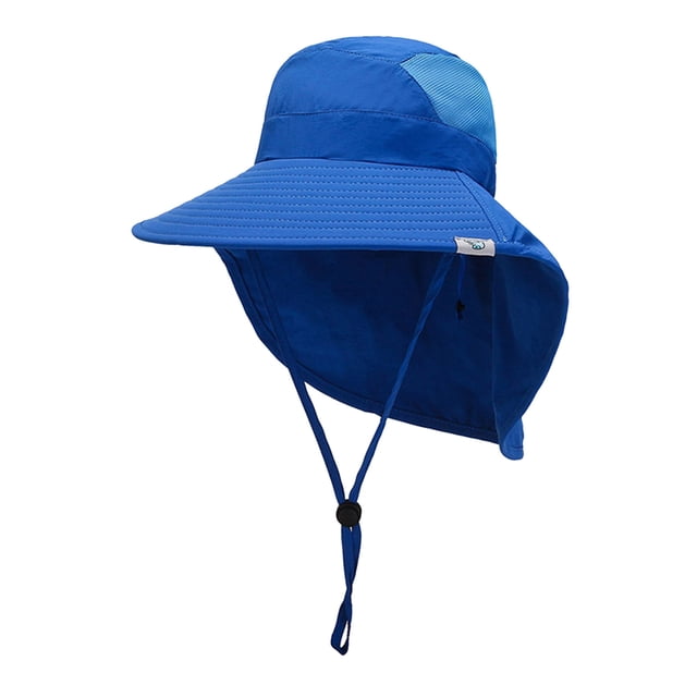 MIASHUI Chapeau de Soleil de Plage Extérieur Ajustable pour Tout-Petits, UPF 50+, Bob, Rabat de Nuque, Bleu, Taille Unique