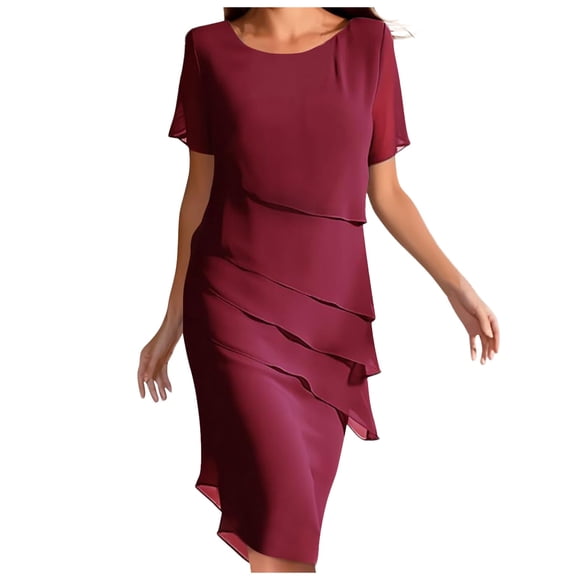 2025 Women's Summer Dress Patchwork Cute Summer Dress Chiffon Round Neck Short High Neck Dress for Women Sleeved