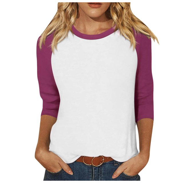 TSADFHJI Chemise à Manches Longues pour Femmes 3 Pack Noir Haut à Manches 3/4 Été Décontracté Polyvalent Raglan Col Rond Chemise Décontractée TG Violet