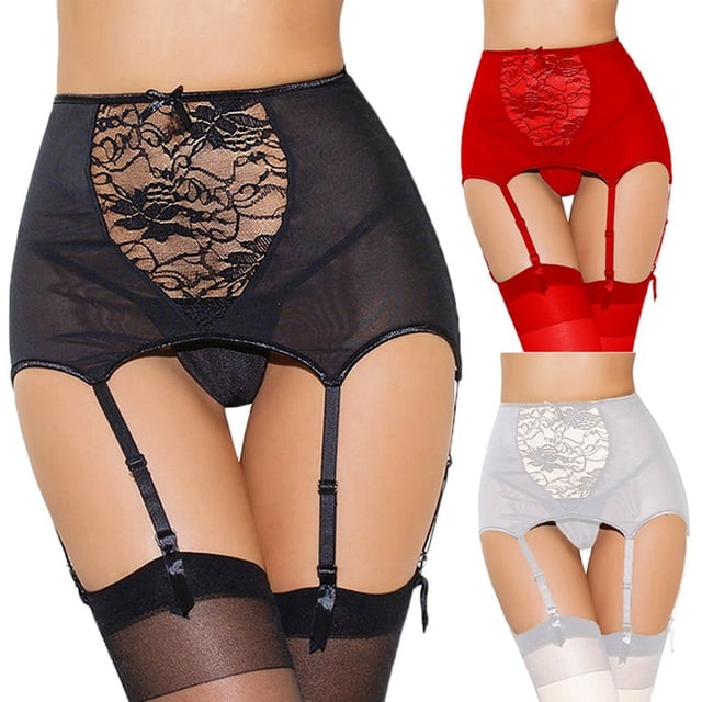 Porte-jarretelles en Dentelle pour Femmes, String à Bretelles en Maille, sous-Vêtements pour Bas Cuisse