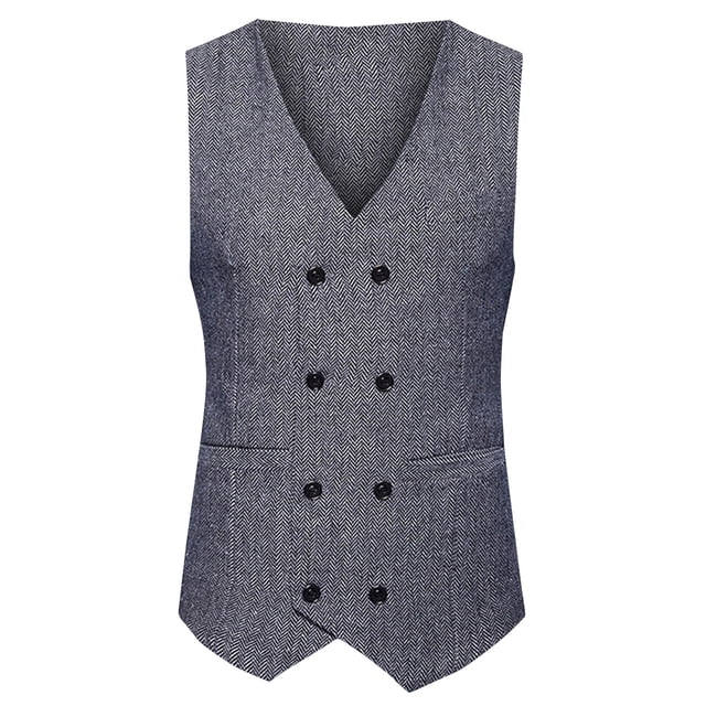 CEHVOM Men Woolen Double-breasted Vest Suit Retro Business Waistcoat