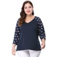thumbnail image 2 of GRACE & GRANDEUR Blouse Raglan à Fleurs pour Femme Grande Taille, Col en V, Manches 3/4, 2 of 6