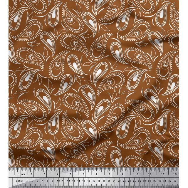 Soimoi Polyester Crepe Fabric Dot & Paisley Printed Fabric 1 Yard 42 Inch Wide