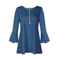 thumbnail image 3 of Babysbule Chemises pour Femmes Tunique Plissée 3/4 Hauts 2025 Tendance Habillée Décontractée Été Col en V Boutons Hauts, 3 of 4
