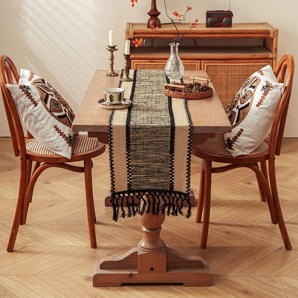 EGNMCR Décoration pour la Maison, Décoration de Pièce, Décoration Murale Chemins de Table et Nappes avec Pompons Conviennent pour Décorer les Salles à Manger, les Salons, les Bahuts et les Armoires à Chaussures Nappe en Polyester
