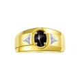 thumbnail image 1 of RYLOS Men's Rings 14K Yellow Gold Classic 7X5MM Oval Gemstone & Diamond Ring Black Star Sapphire March Birthstone Rings For Men, Gold Rings Size 8, 1 of 7
