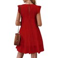 thumbnail image 2 of Faithtur Women Casual Pleated Dress, Adults Spring Solid Color Round Neck Short Sleeve One-piece, 2 of 3