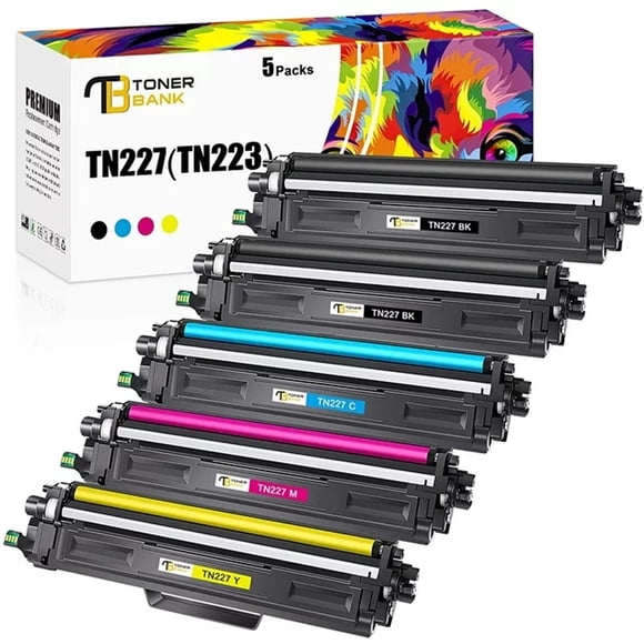 Toner Bank TN227 Toner Cartridge Compatible for Brother TN227 TN223 TN227BK TN-227BK/C/M/Y for MFC-L3770CDW HL-L3290CDW HL-L3270CDW HL-L3210CW HL-L3230CDW MFC-L3750CDW MFC-L3710CW Printer (5-Pack)