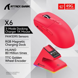 Attack the Sharks X6 3-Mode Léger PAW3395 Esports rechargeables RGB Souris sans fil pour PC Les joueurs,