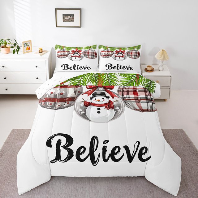 Xmas Bedding Set,Cartoon Snowman Comforter Sets King Size,Christmas Gift Down Comforter,Rustic Christmas Tree Bed Set