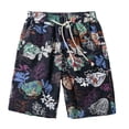 thumbnail image 1 of Men Drawstring Cotton and Linen Floral Ethnic Style Beach Casual Trouser Shorts Gray L, 1 of 4