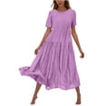 thumbnail image 3 of Sentmoon Robes de Soirée pour Femmes à Manches Courtes, Col Rond, Grande Taille, Robe de Bal 2026 Été, Couleur Unie, Coupe Régulière, Extensible, Robe de Collation des Grades pour Invitée de Mariage, pour Détente et Détente, TG, 3 of 7