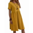 thumbnail image 2 of Robe T-Shirt d'Été en Coton et Lin pour Femmes, Décontractée, Coupe Ample, Col Rond, Manches Courtes, Longueur Midi, avec Poches, Jaune, TG, 2 of 7