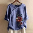 thumbnail image 2 of CHUANK Hauts pour Femmes en Solde à Moins de 10$ Hauts Décontractés Printemps Été Manches Longues en Coton Lin Imprimé Graphique Pissenlit Col Rond Blouses Vintage Grande Taille, 2 of 6