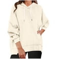 thumbnail image 1 of Pisexur Womens Hoodies Solid Color Hooded Sweatshirt Casual Drawstring Oversized Hoodie Fashion Loose Ribbed Fall Tops Pullover Tops with Pocket, 1 of 6