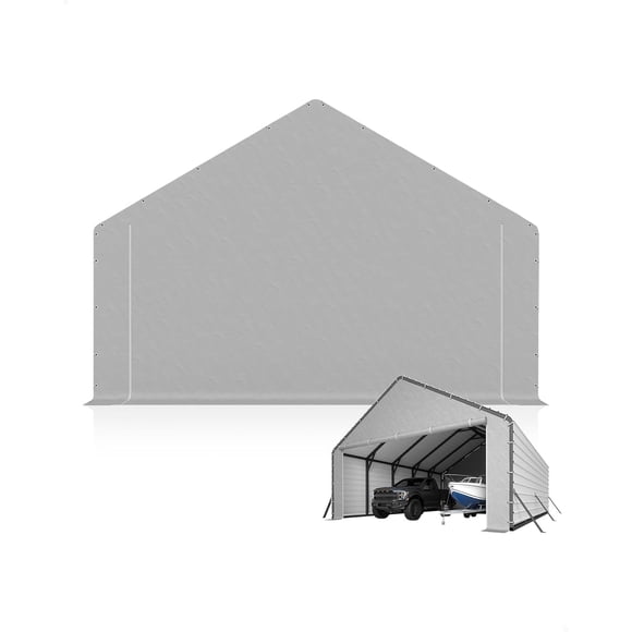 Heavy-Duty PE Enclosure Kit 2-Pack for 20x20 and 20x25 Ft Metal Carports 220gsm Roll-Up Zipper Door Panels with Ball Bungees Grey
