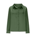 thumbnail image 4 of Yanlir Chemisier Haut à Revers en Satin Uni pour Femme, Printemps Automne, Col Rond, Mode Décontractée, Blouse à Boutons, Chemise Confortable pour Bureau Travail Tenue Quotidienne (Vert, 2TG), 4 of 6