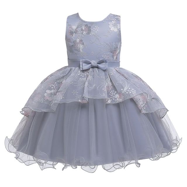 B91xZ Robe à Manches Courtes pour Fille, Imprimée, Décontractée, Soirée, pour Enfants, Gris 18-24 Mois