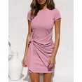 thumbnail image 2 of Robe d'Été pour Femme Décontractée à Manches Courtes Portefeuille Moulante Froncée à Taille Nouée Mini Robes, 2 of 4