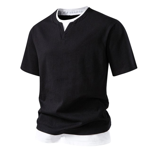Styesk T Shirts for Man Double Fashion Fake Two Short Sleeve T-shirt Large Size Fallow Base Shirt