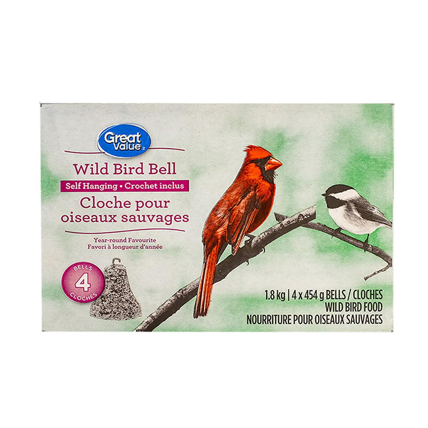 Great Value Wild Bird Food Year Round Wild Bird Bell Bird Treat, 4-pack