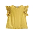 thumbnail image 1 of Sunnyoo Girls Ruffle Sleeve Cotton T-Shirt Solid Color Casual Crew Neck T Shirt, 1 of 2