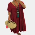 thumbnail image 2 of CHOK Robe Maxi en Lin Ample et Décontractée pour Femmes, Col en V, Manches Courtes, Coupe Grand et Fluide, Longue, 2 of 3