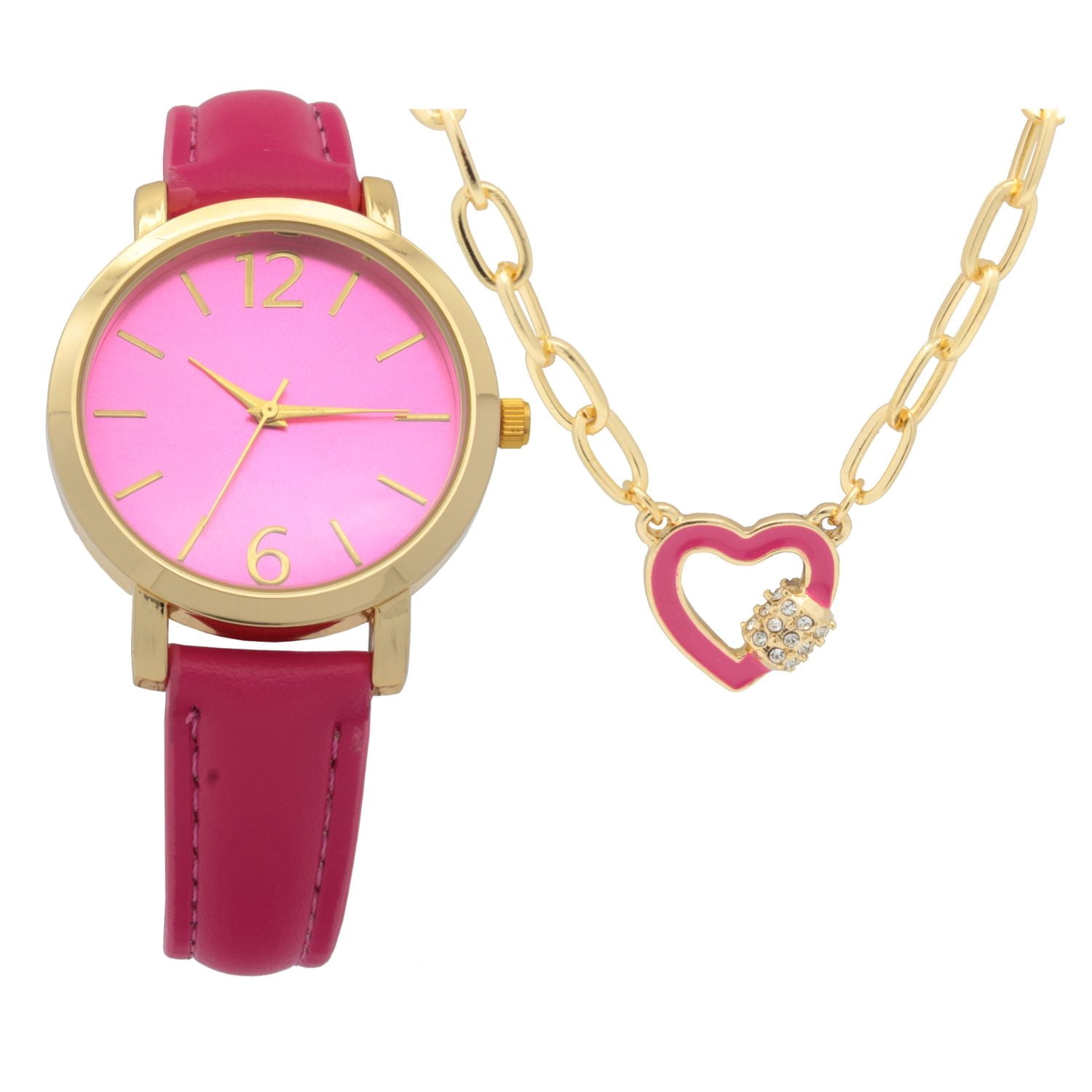 Ladies  Pink strap Watch and Necklace