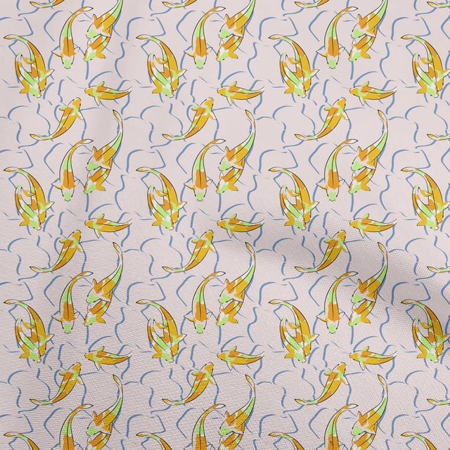 oneOone Polyester Spandex Light Peach Fabric Asian Japanese Koi Fish Sewing Craft Projects Fabric Prints by Yard 56 Inch Wide