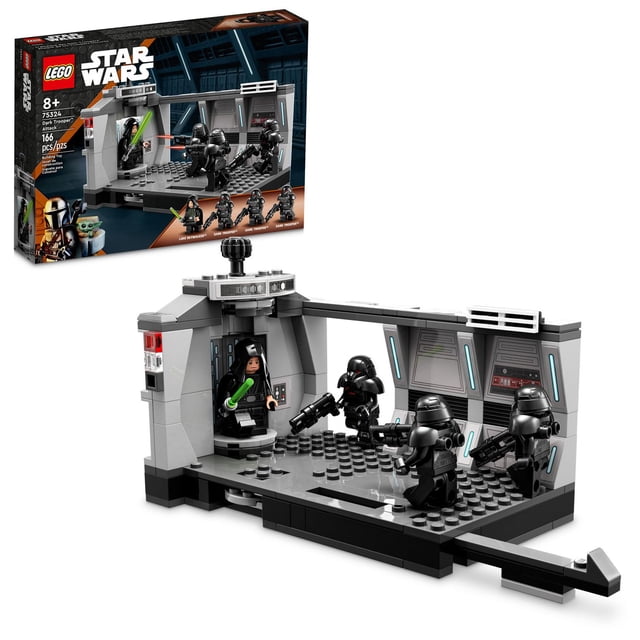 LEGO Star Wars Dark Trooper Attaque 75324 Ensemble de Construction de Jouet avec 166 Pcs Présentant une Scène Intérieure de Croiseur Léger Impérial en Briques Incluant un Ascenseur Tournant, une Plateforme de Combat Rotative et une Plateforme de Force Coulissante. Comprend 4 Minifigurines : Luke Skywalker avec un Sabre Laser Vert et 3 Dark Troopers avec des Fusils blaster, Idéal pour le Jeu de Rôle Créatif et le Jeu portable.
