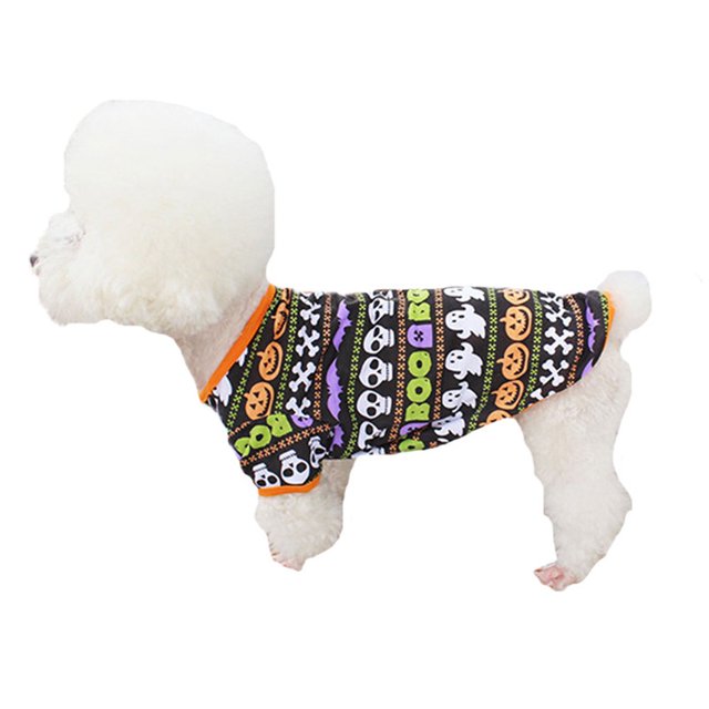 Halloween Pets Fashion T-Shirt Pumpkin Spider Skull Patterns Print Neck Short Sleeve Pullover