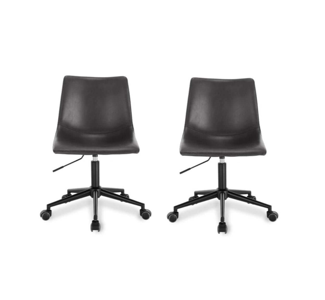 Plata Import Pat Office Chair in Black, PU  Office Chair, Office Chair, Black PU Office Chair, Vintage Office Chair, Mid-High Back Office Chair, Black Metal Base Office Chair, Armless Office Chair - S
