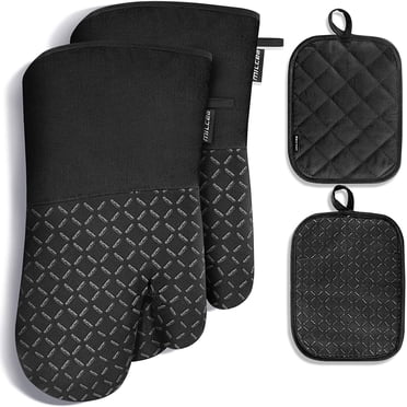 Oven Gloves Heat-Resistant 300 ° C Potholders & Oven Gloves Set of 4 Oven Gloves Dutch Oven Mitts Oven Gloves Oven Gloves Baking Gloves Cooking Gloves (Black Set)