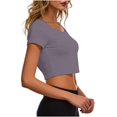 thumbnail image 4 of VSSSJ Hauts Courts pour Femmes Manches Courtes Col Rond Extensible Chandail Décontracté Ajusté Uni Confortable Été Basique T-Shirts Courts Gris Foncé Taille Unique, 4 of 5