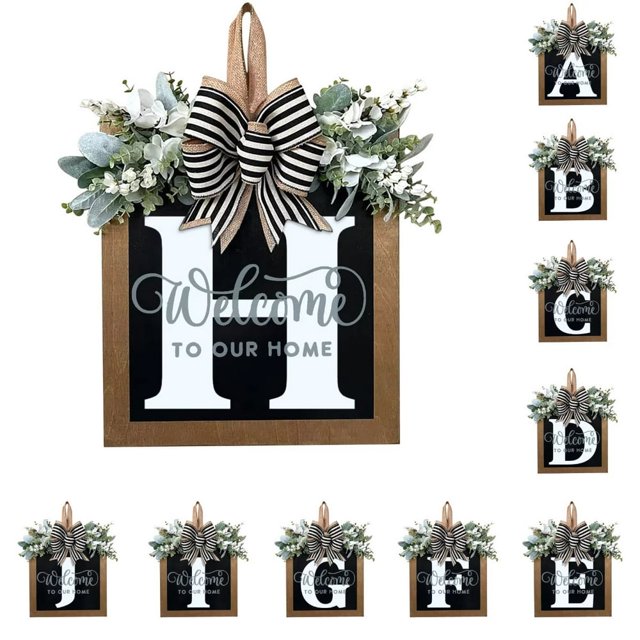 Front Door Decorations Alphabet Wreath Sign Outdoor Hanging Decoration 11.8”*11.8”