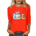 thumbnail image 2 of Xihbxyly Hauts Grande Taille pour Femmes Manches 3/4 T-shirt Imprimé Col Rond de Pâques Manches 3/4 Chandail Col Rond Cadeau de Vacances, 2 of 5